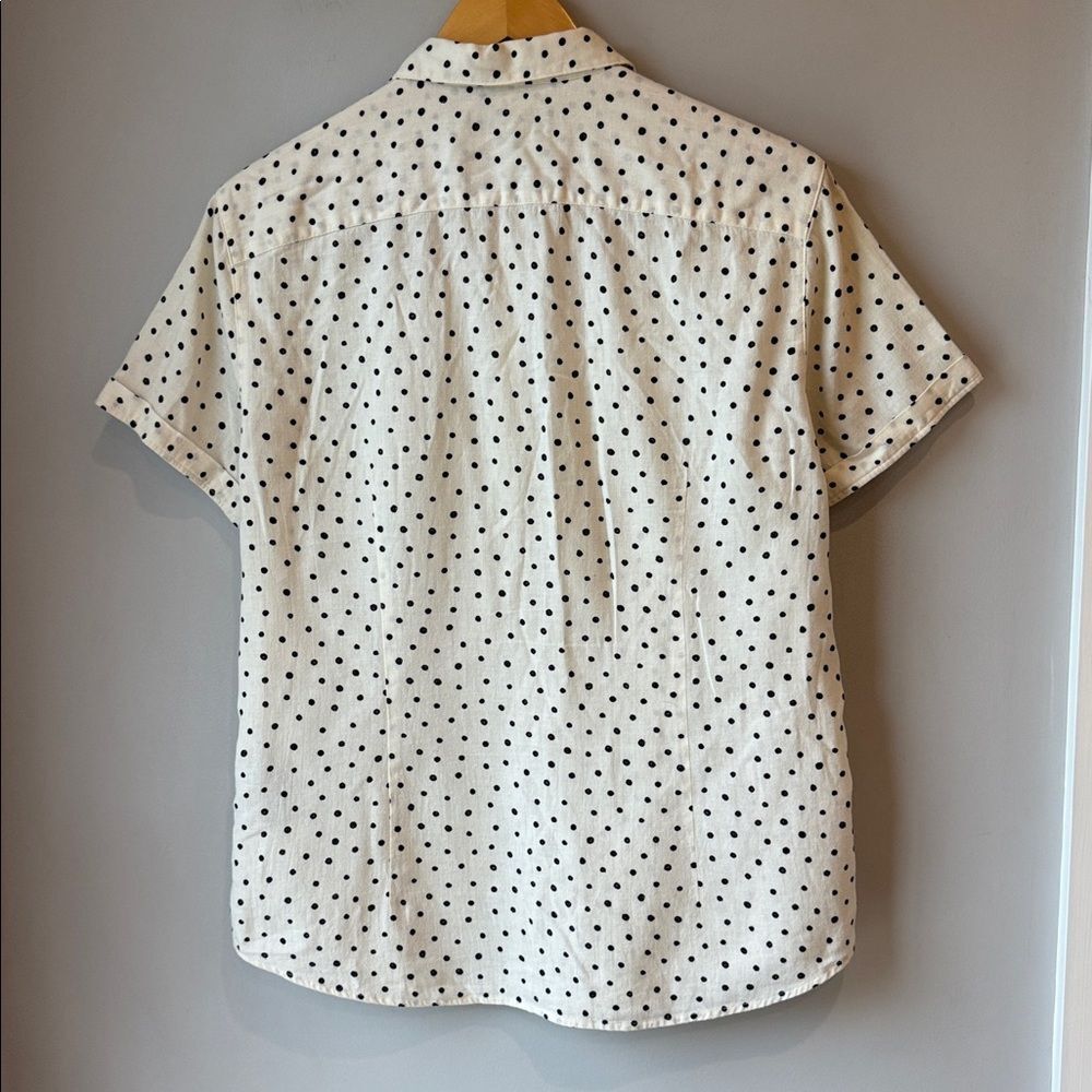 John Varvatos Dotted Short Sleeve Polka Dot Cotton Linen Button Down Shirt - Picture 5 of 9